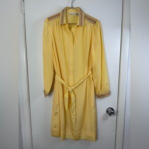 Schrader sport, yellow dot, 80’s vintage long sleeve, belted midi dress 16